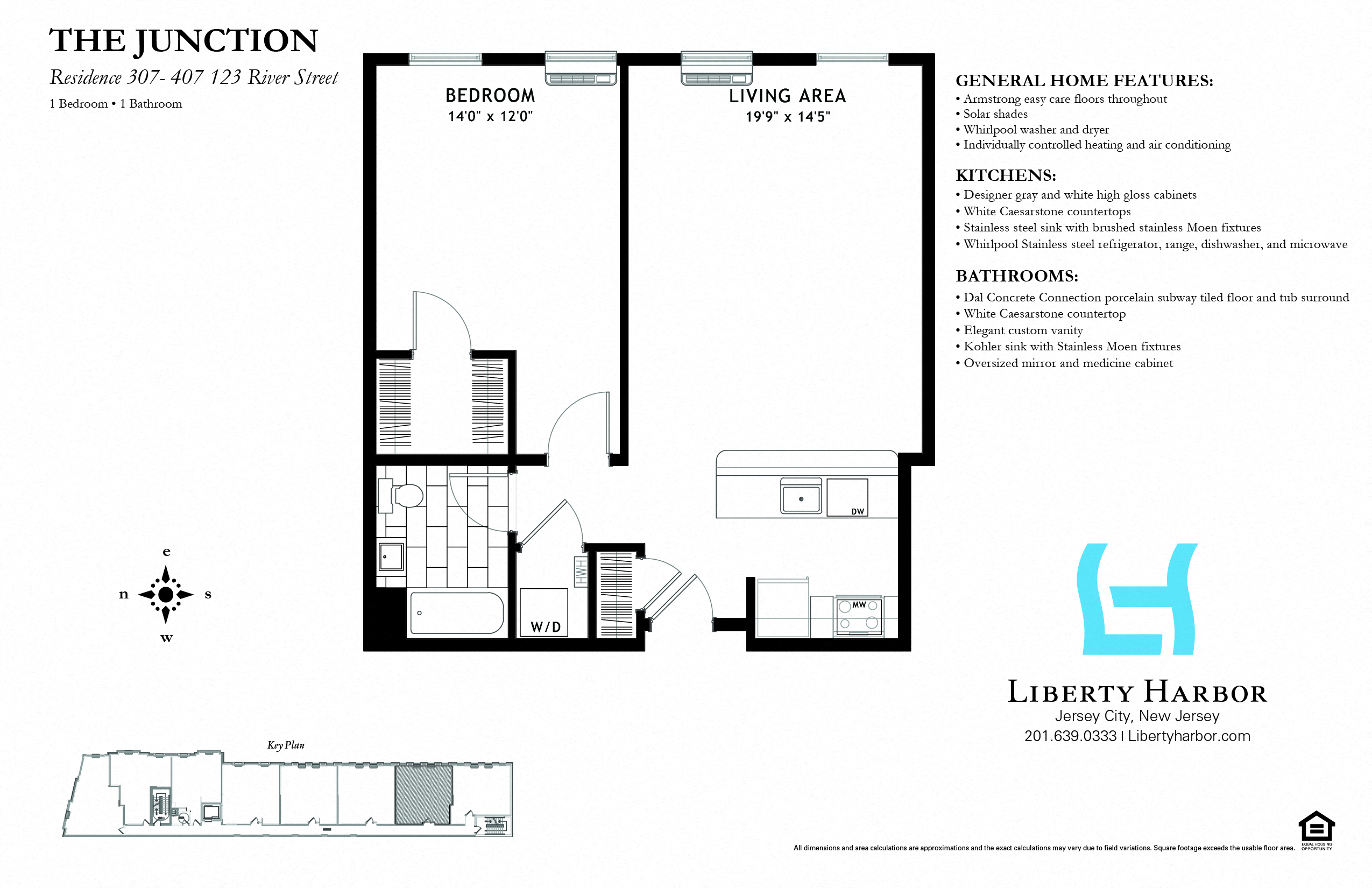 Floor plan for 1 bed, 1 bath, 735 sqft